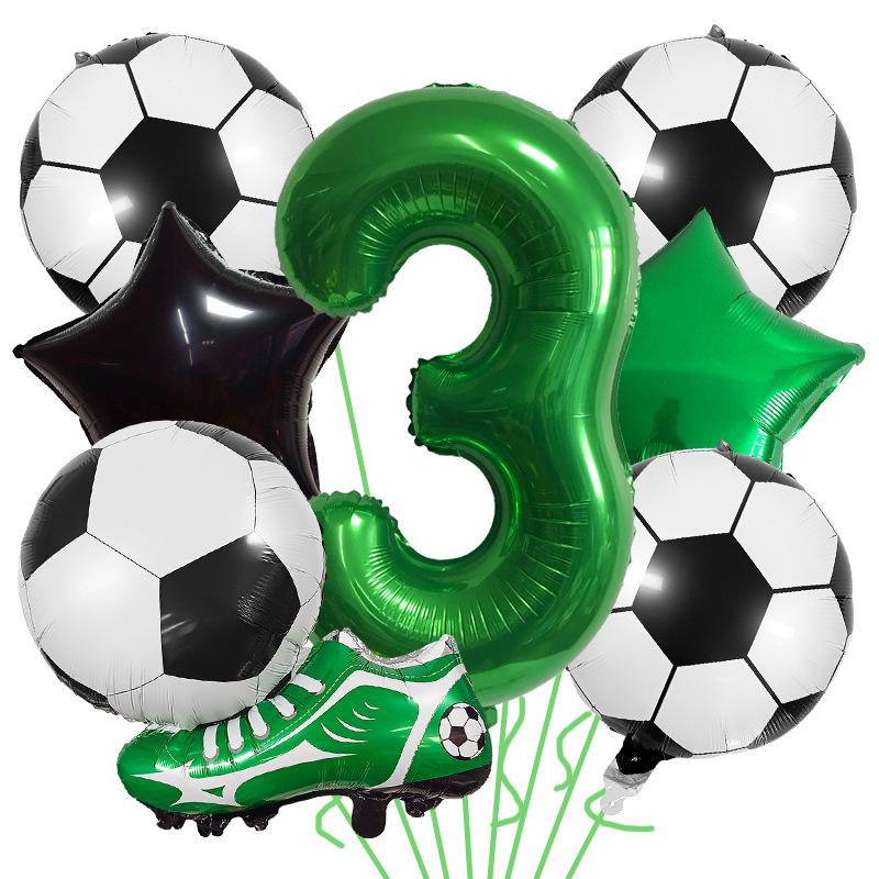 7pcs Football Shoes Pentagram Balloons 32 Inch Green Numbers 1-9 Balloon Set Birthday Party Decoration Soccer Photography Props