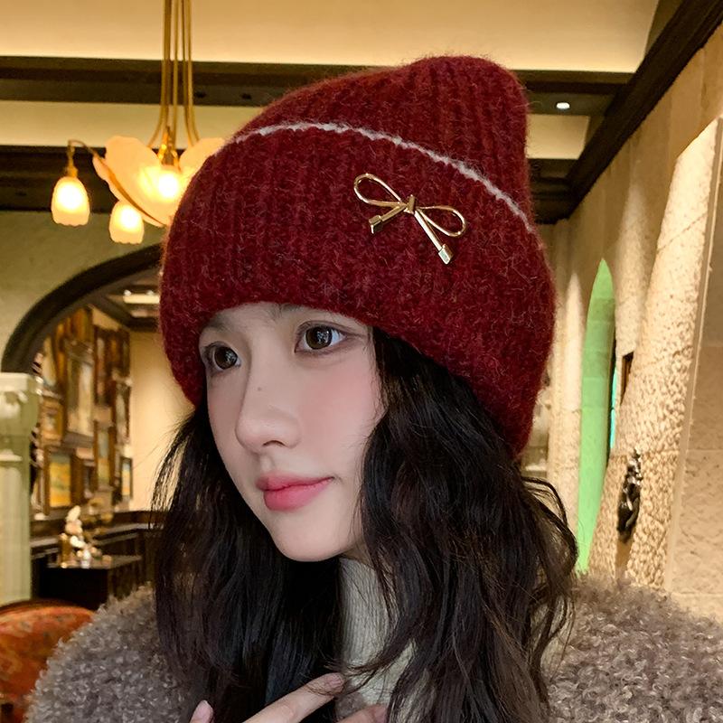 Bow Knitted Wool Hat Autumn and Winter Fashion Ear Hat Women,Winter Hats for Women, Beanies for Women, Hats for Women Winter