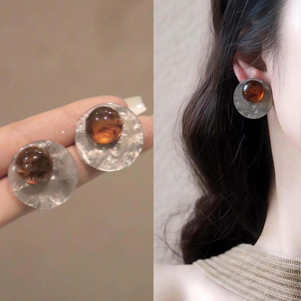 Elegant Maillard Coffee Color Geometric Earrings for Women - Autumn/Winter Collection