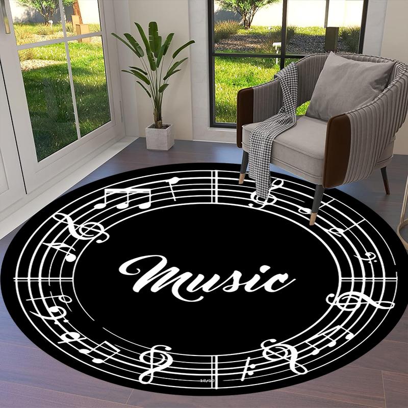 Black and white music keys Round Area Rug,Carpet Rug for Living Room Bedroom Sofa Playroom Decor,Non-slip Floor Mat