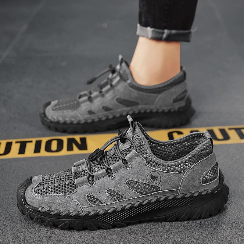 Fashion Handmade Genuine Leather Summer Mesh Shoes Large Size 47 Casual Stylish Mens Non-Slip Comfortable Hiking Shoes Sandals For Men