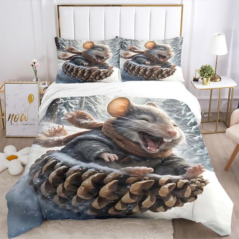 3pcs Anime Mouse Pinecone Bedding Set - Includes One Quilt Cover and Two Pillowcases (No Core) - Festive Gift for Bedroom Decor - Polyester