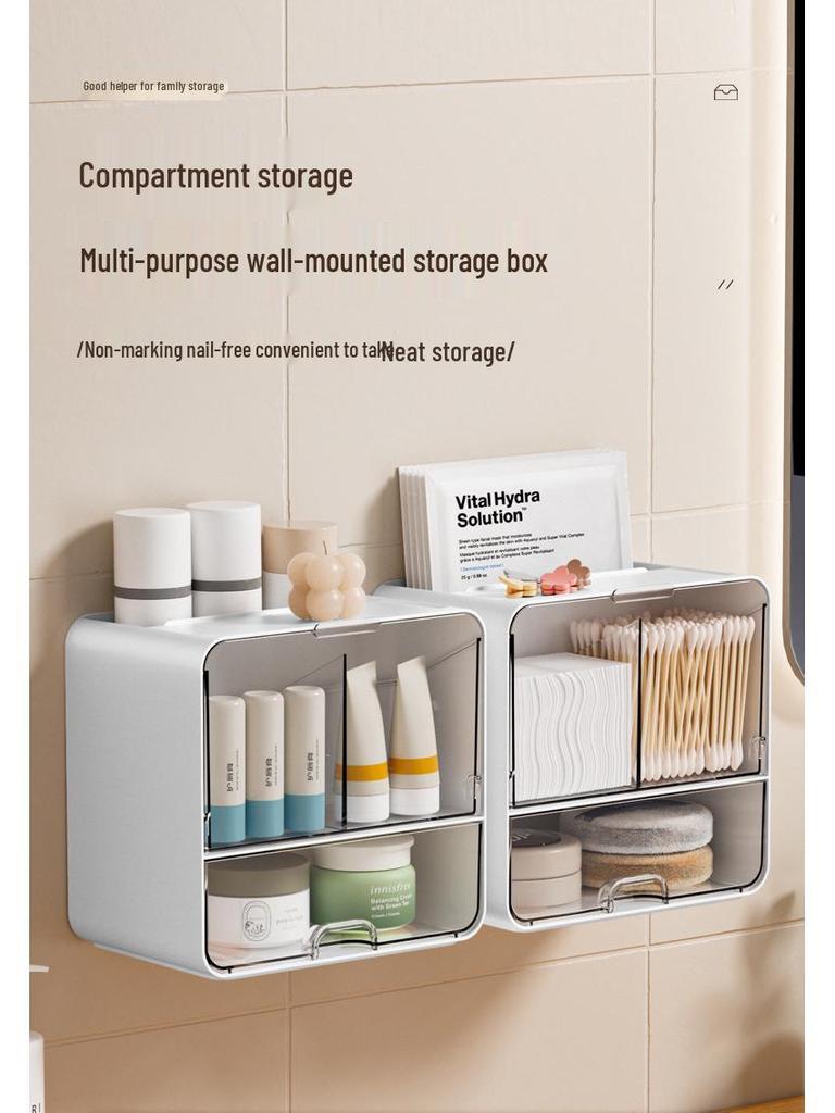 Väggmonterad badrumsförvaringslåda för bomullspads, tops och håraccessoarer