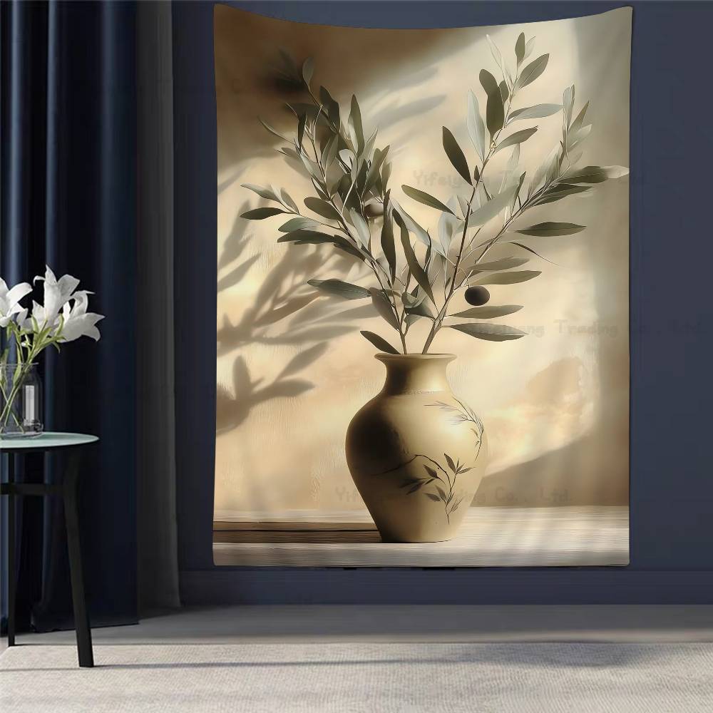 Chic Olive Tree In Vase Canvas Art Hippie Wall Hanging Tapestries For Living Room Home Dorm Decor Art Home Decor