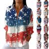 Women's Fashion Seven Sleeve Casual Lapel Back Tie Shirt Independence Day Printed T-Shirt Top