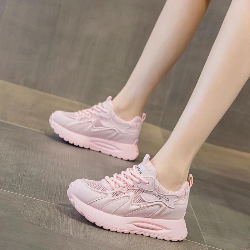 Athletic High on Platform Mesh Breathable Sports Woman Footwear Comfortable and Elegant Urban Sale Pink Sneakers Shoes for Women
