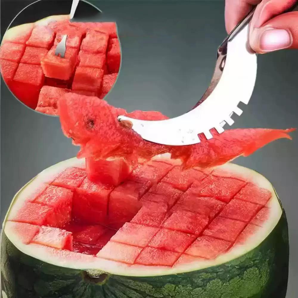 Stainless steel watermelon slicer and fruit slicer - straight blade for precise slicing, durable kitchen tool for safe and effic