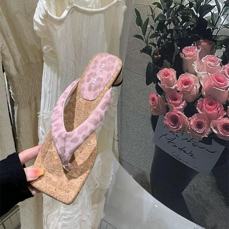 High Heels Women Slippers Square Toe Clip Toe Sandals Summer Shoes 2025 New Chunky Dress Pumps Casual Flip Flops Woman Slides