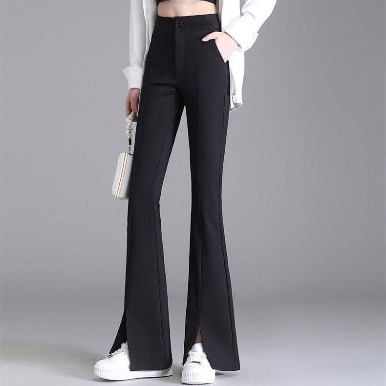 

Women s High-Waisted Black Bell-Bottom Pants: Spring-Summer 2026 Flattering Drape Micro-Flare with Front Slit M (96-106 jin)