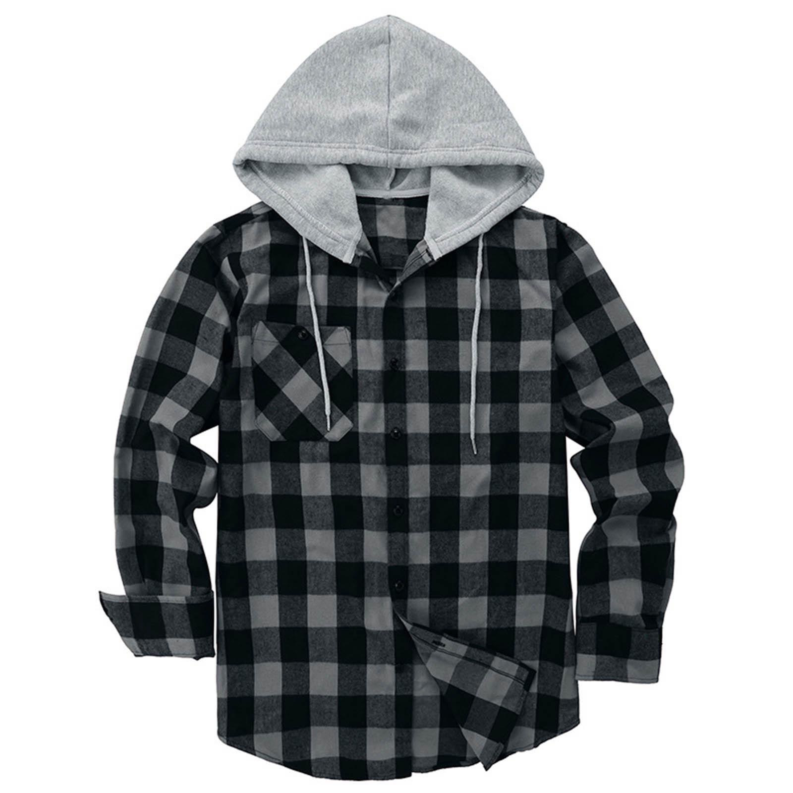 

2026 Harajuku Style Men s Hooded Plaid Shirt - Autumn Casual Wear Double Extra Large (XXL)