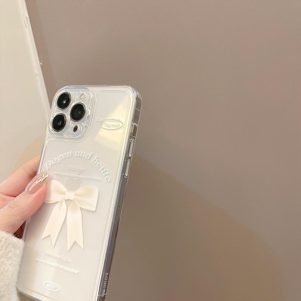 Simple White Bow Phone Case for IPhone 17 Pro Max, 16cm, Soft Case for Apple IPhone 15, 14cm, Full Coverage, High Definition, Transparent