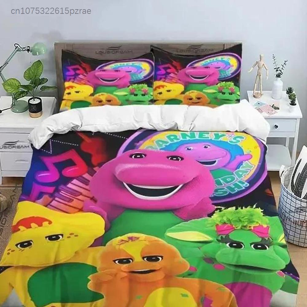 Stampa 3D Amici di Barney Set Biancheria da Letto Carino Cartoni Animati Camera da Letto Morbido Copriletto Moderno Copripiumino Confortevole Coperta Federa
