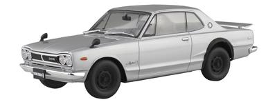 AOSHIMA Raku Plastic Snap Car Series KPGC10 Skyline HT 1970 Silver Color Coded Plastic Model 1/24 2000GT-R 01-SI