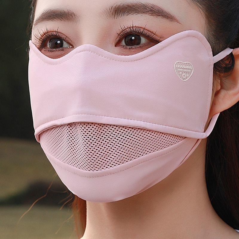Ice Silky Sunscreen Mask Breathable Face Mask Solid Color Sun Protection Facial Cover For Women Cycling Outdoor Sports Use