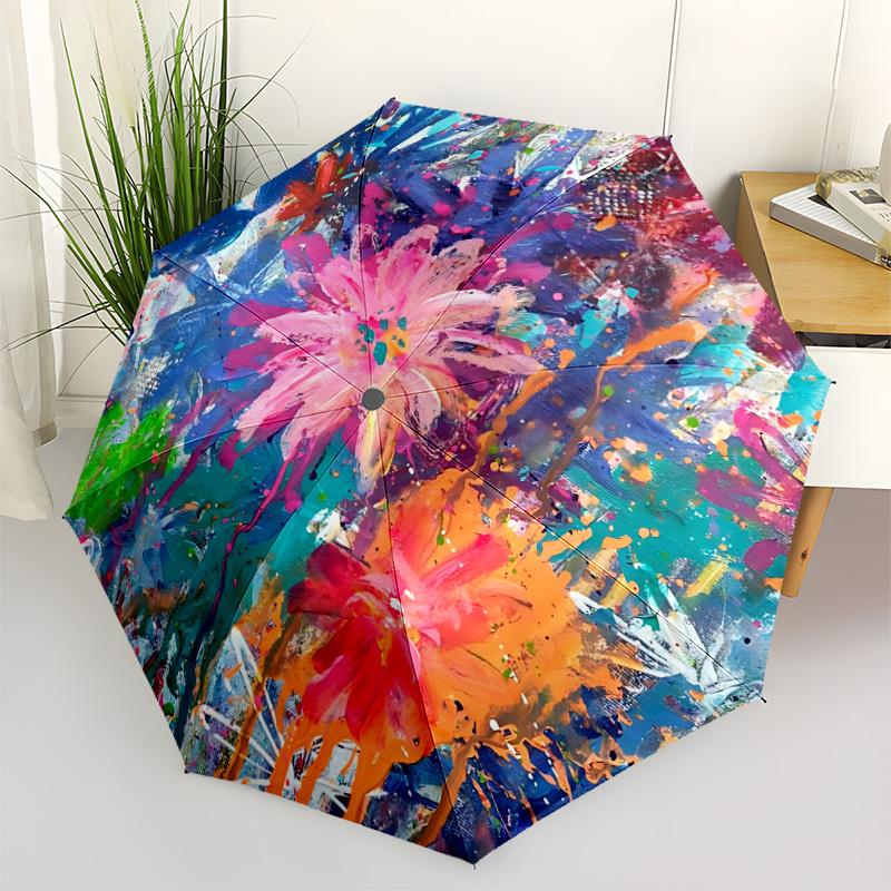 

1pc Floral Abstract Automatic Open/Close Folding Umbrella - Compact 8-Rib Design, Daily Use, Perfect Gift for Friends & Family yy260327084