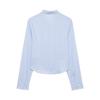 1116 summer European and American women's clothing lapel pleated waist long-sleeved shirt women's striped versatile irregular hem shirt