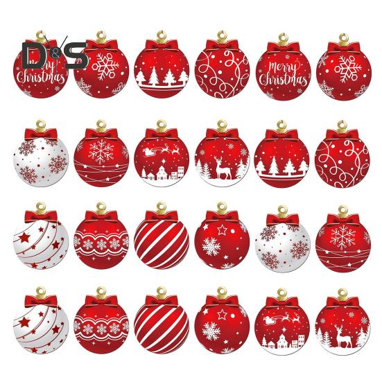 

24 шт. Рождественские шары, украшения, деревянные подвесные шары, украшения своими руками, поделки на рождественскую елку для дома, декор для новогодней вечеринки 24PCS