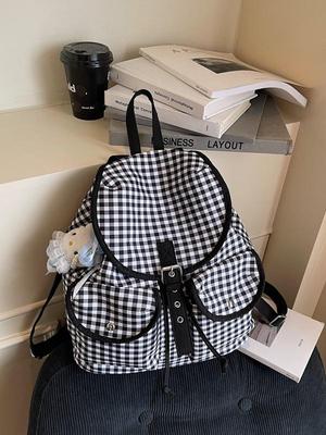 Plaid Drawstring Backpack 2025: Lightweight, Large Capacity Shoulder Bag for Girls and College Students