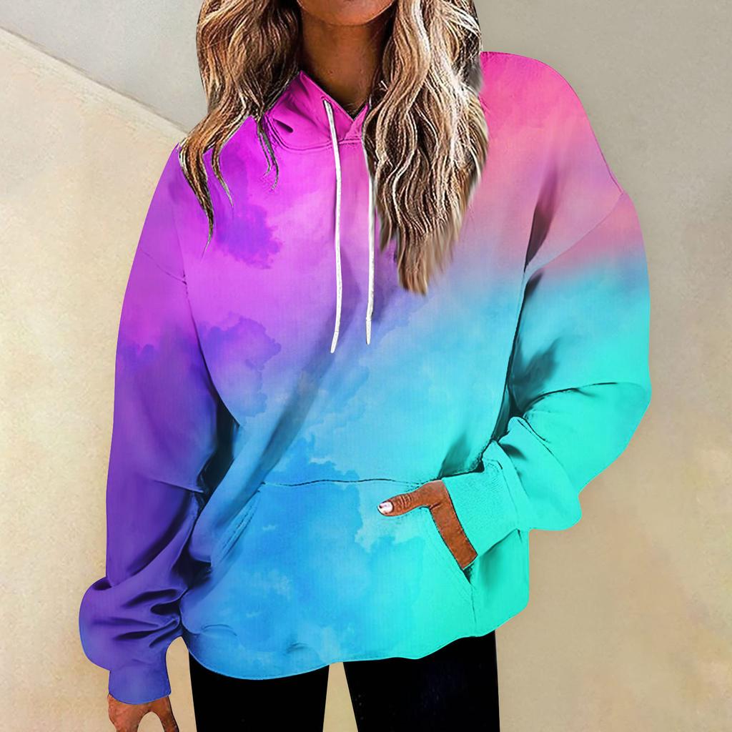 Daglig mote for kvinner Allsidige uformelle sweatshirts med rund hals Grafiske daglige langermet gradient patchwork-gensere med trykk