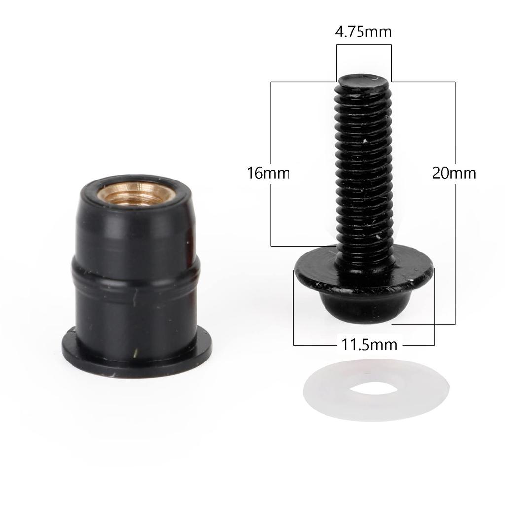 Bruce & Shark Motocykl 10ks M5x16mm Sada šroubů a podložek Štít čelního skla Alu (Černá)