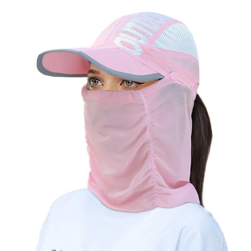 

Солнцезащитные шляпы для женщин, защита от ультрафиолета, складная уличная шляпа с широкими полями для рыбалки на открытом воздухе, с крышкой для лица и шеи, дышащая сетчатая кепка розовый