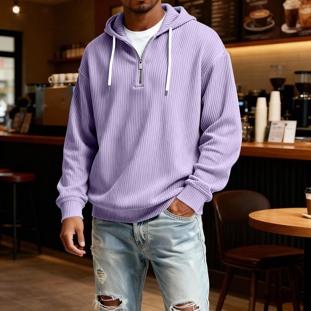 Herren Casual einfarbiges Kapuzensweatshirt mit Reißverschluss und langen Ärmeln, Alltags-Reißverschluss-Casual-Langarm-T-Shirt