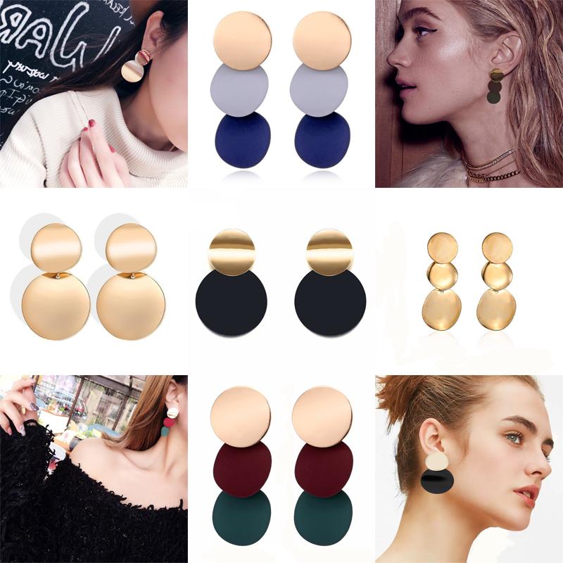 Trendy Gold Round Metal Statement Earrings For Women Unique Black Stud Earrings Vintage Party Wedding Punk Jewelry