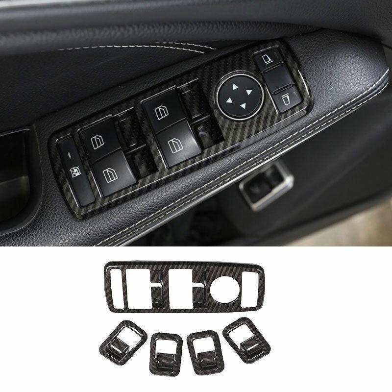ABS Carbon Fiber Window Switch Button Garnish Trim For Benz C-Class 2010-2014