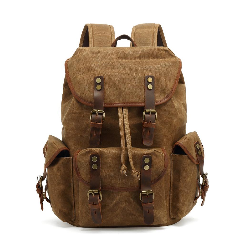 Backpack Men's and Women's Backpacks Outdoor Sports Travel Bag Waxed Canvas Waterproof Travel Computer Bag