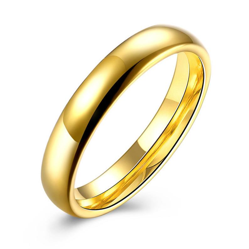 

18K Gold Minimalist Stainless Steel Couple Rings: European, American, Korean Style, 4MM-6MM Round Arc Polish, Unisex. Size 6