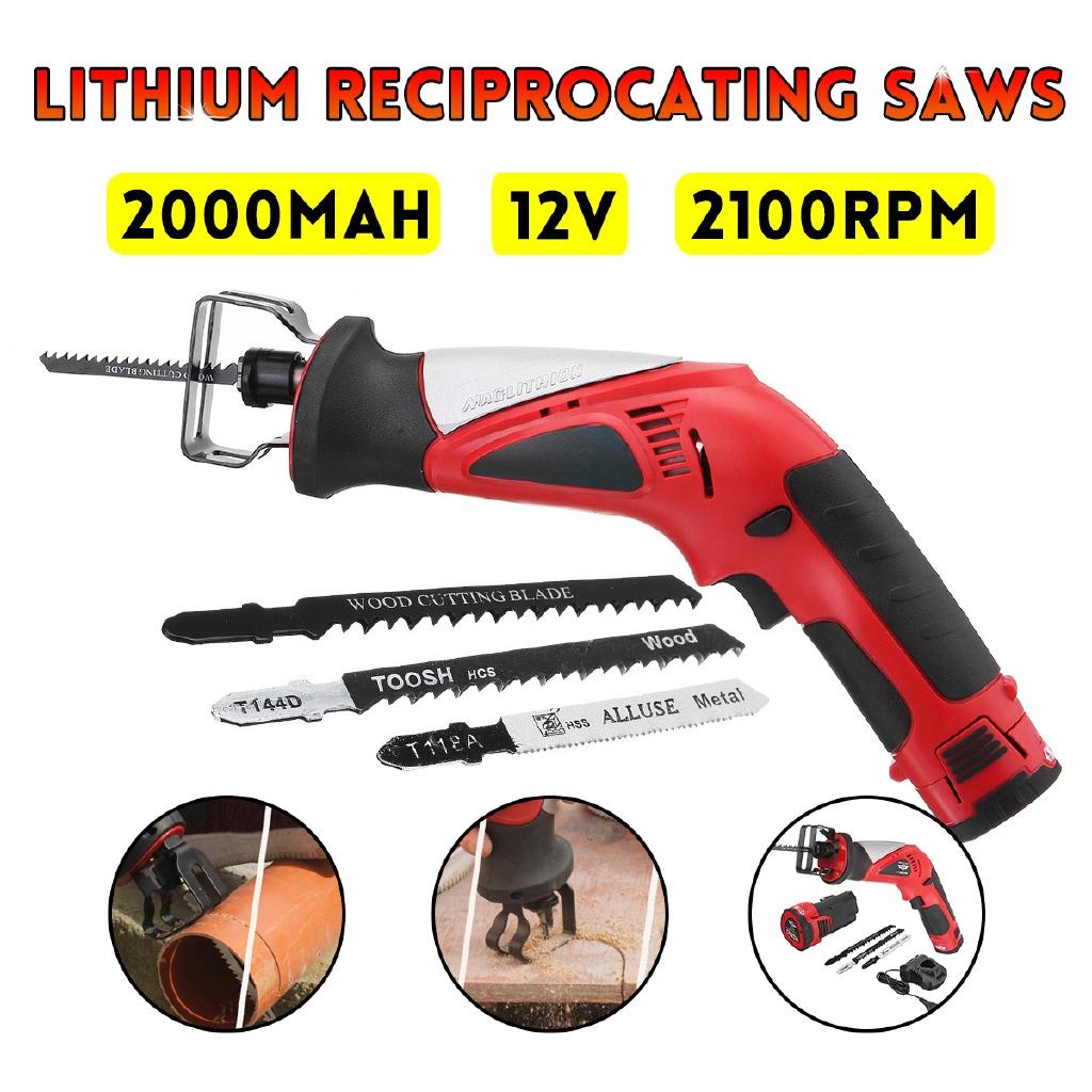 12V 2000mAh Cordless Electric Saw Lithium Reciprocating Saw for Wood Metal Cutting DIY Power Portable Jig Saws with Saw Blades