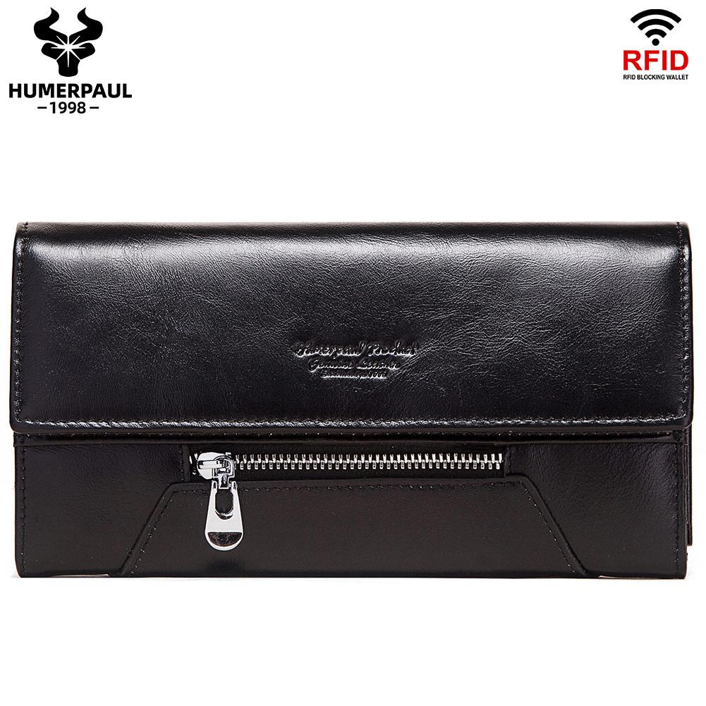 Humerpaul Women Wallet New Style Female Fashion Money Bags Cow Leather Card Holder Clutches Tri-fold Handy Purse High Capacity