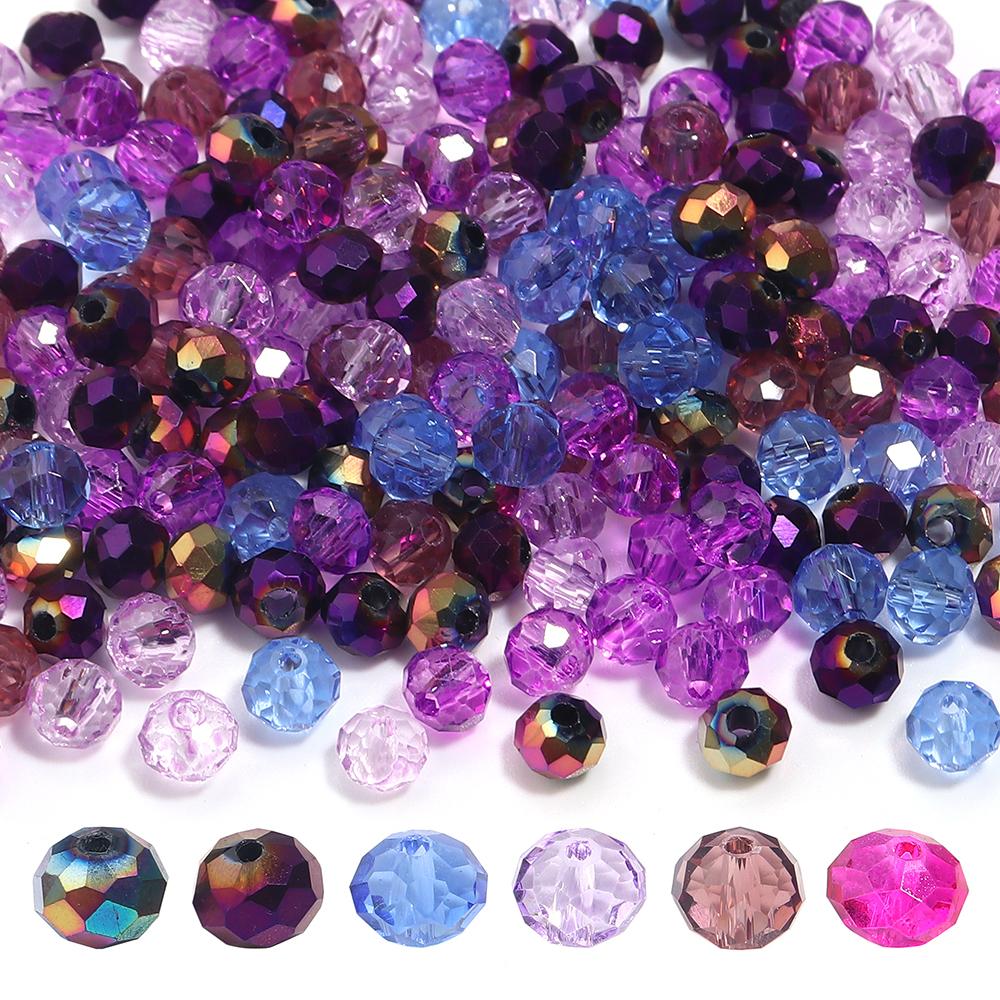 100-200pcs/lot 4 6 8mm Transparent Colorful Glass Beads Faceted Crystal Glass Beads Round Flat Loose Beads For Jewelry Making
