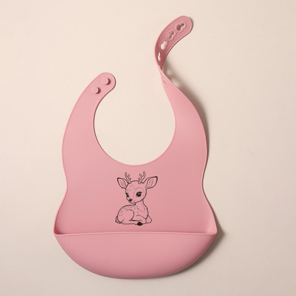 NEW Custom Cartoon deer rainbow Silicone Baby Bib with & pattern Food-Grade solid Feeding Bib DZ31