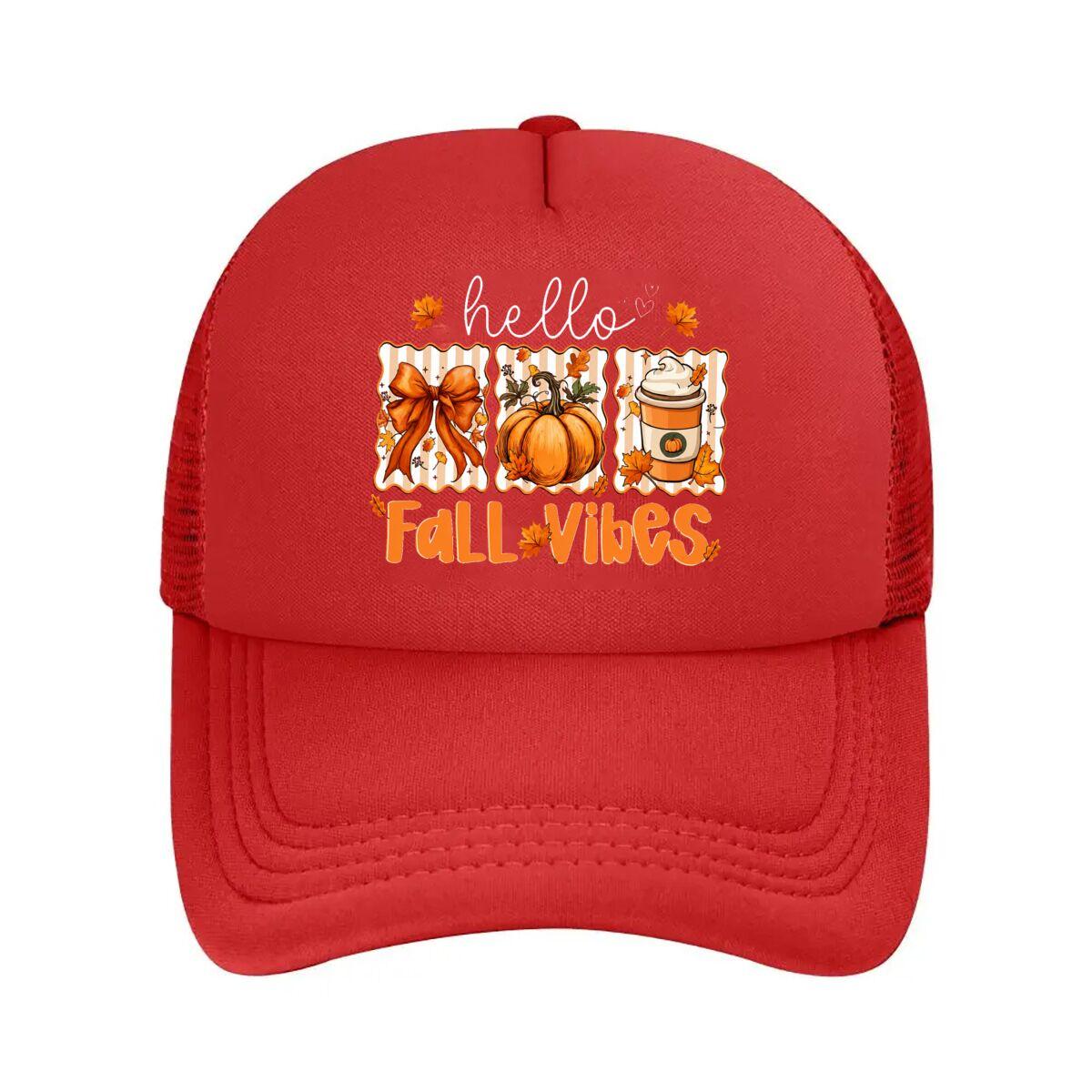 Fall Vibes Pumpkin Coffee Bow Mesh Baseball Cap Hip Hop Adjustable