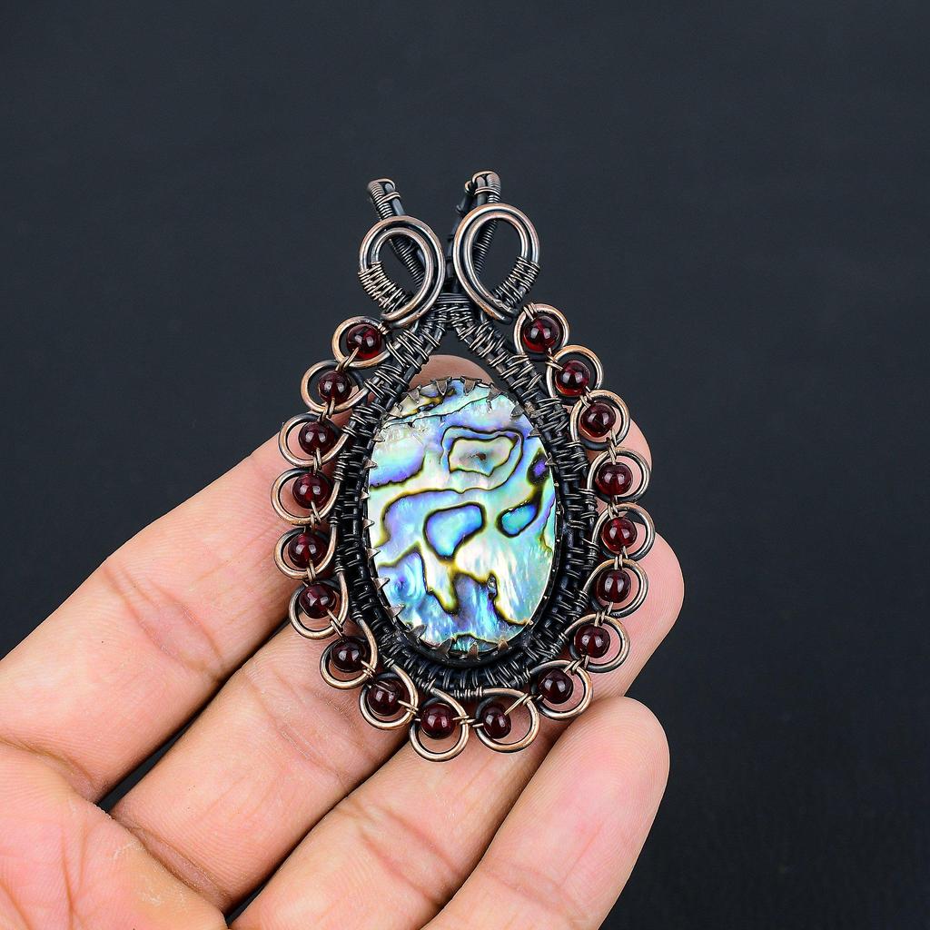 Abalone Shell Gemstone Pure Copper Wire Wrapped Handmade Pendant Jewelry For Gift
