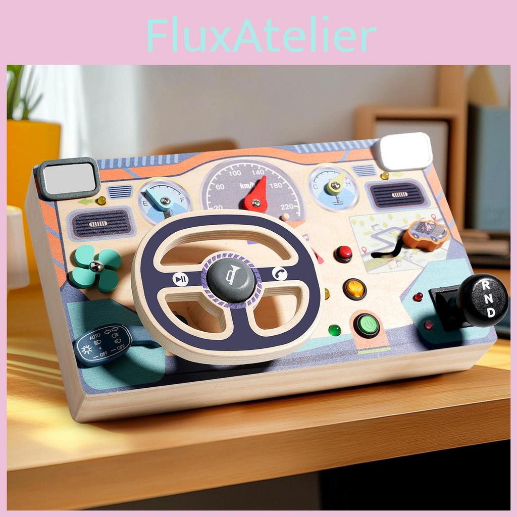 Busy Board Toy For Kids With Wooden Steering Wheel Learning Playset For Early Education
