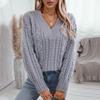 Pulovere tricotate pentru femei, de toamnă și de iarnă, lejere, cu guler în V, cu mânecă lungă, în culori solide, europene și americane, pentru femei