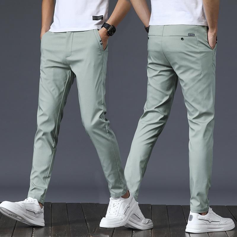 

Spring Summer Pants Mens Stretch Korean Casual Slim Fit Elastic Waist Business Classic Trousers Male Black Gray 28-38 38