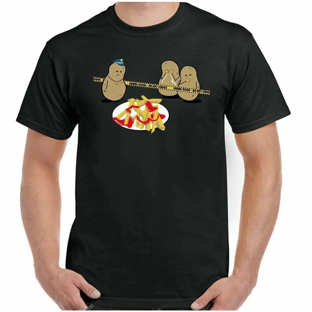 Potato Murder Funny T-Shirt Mens French Fry Food BBQ Chef Cook Birthday Oversized T Shirt S чёрный