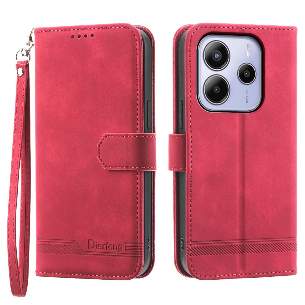 DIERFENG DF-03 For Xiaomi Redmi Note 14 4G (163.25x76.55x8.16mm) Leather Case Lines Imprint Wallet Phone Cover
