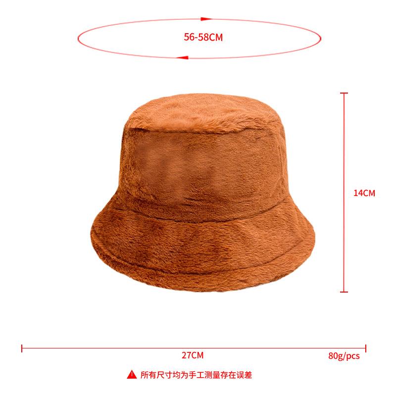 Winter solid color imitation rabbit hair bucket hat women's plate versatile bucket hat thickened plush warm plush basin hat