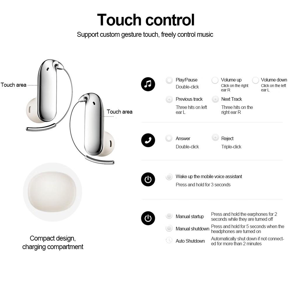 Kabellose Bluetooth 6.0 Ohrhörer Ohrbügel Ohrstöpsel Wasserdichte Sportkopfhörer HiFi Stereo Geräuschunterdrückung Headsets für Telefon