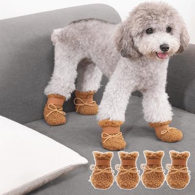 4pcs/set Breathable Thickened Pet Snow Boots Warm Dog Cotton Shoes Wear-Resistant Anti Fouling Winter Dog Boots Outdoor