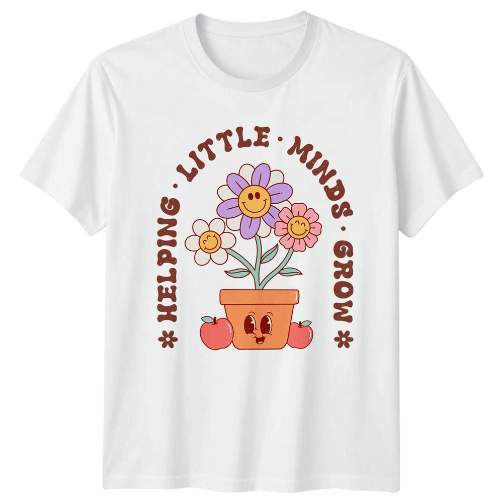 Helping Little Minds Grow Teacher TShirt Retro Floral Groovy Tee S