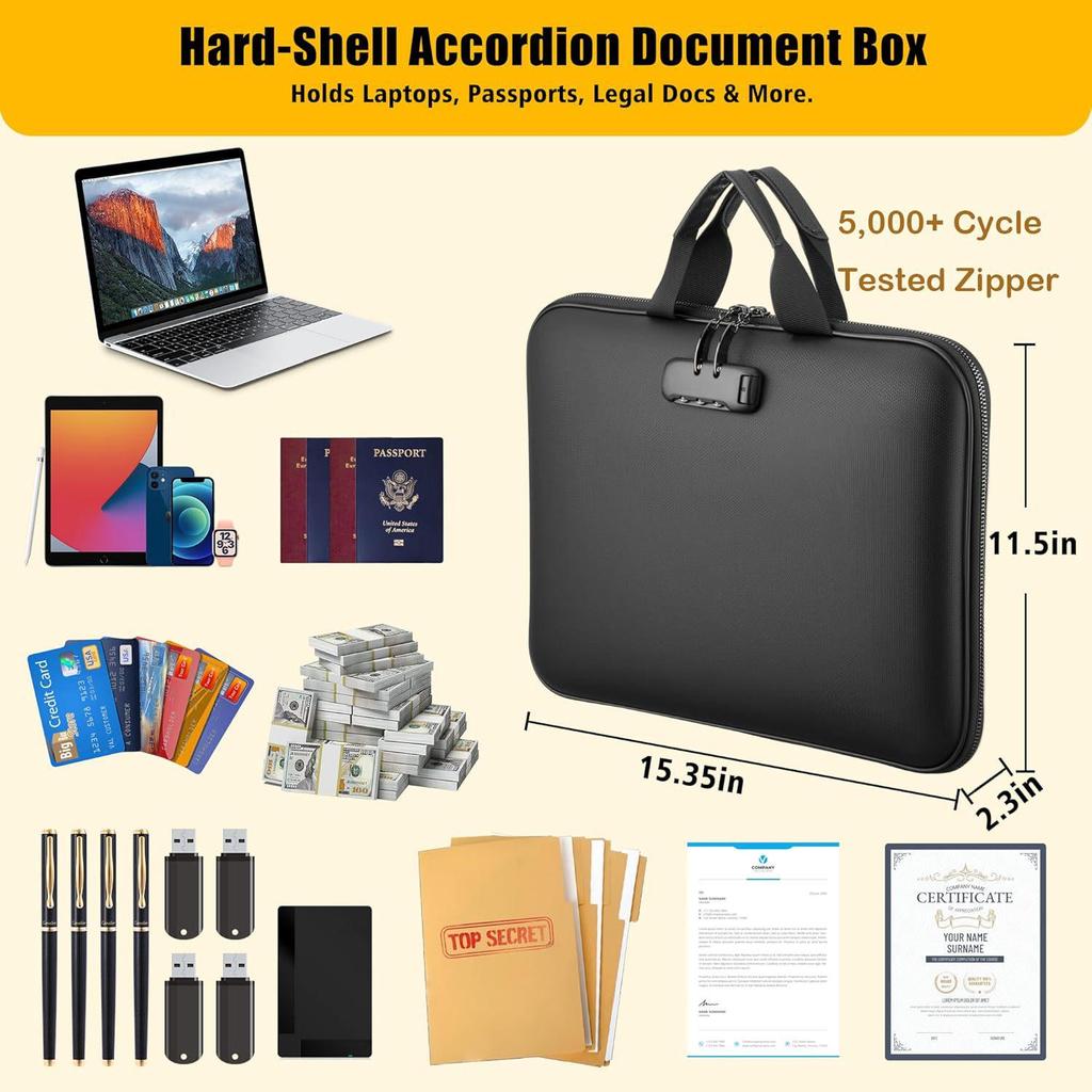 Portable Fireproof & Waterproof EVA Accordion File Storage Box