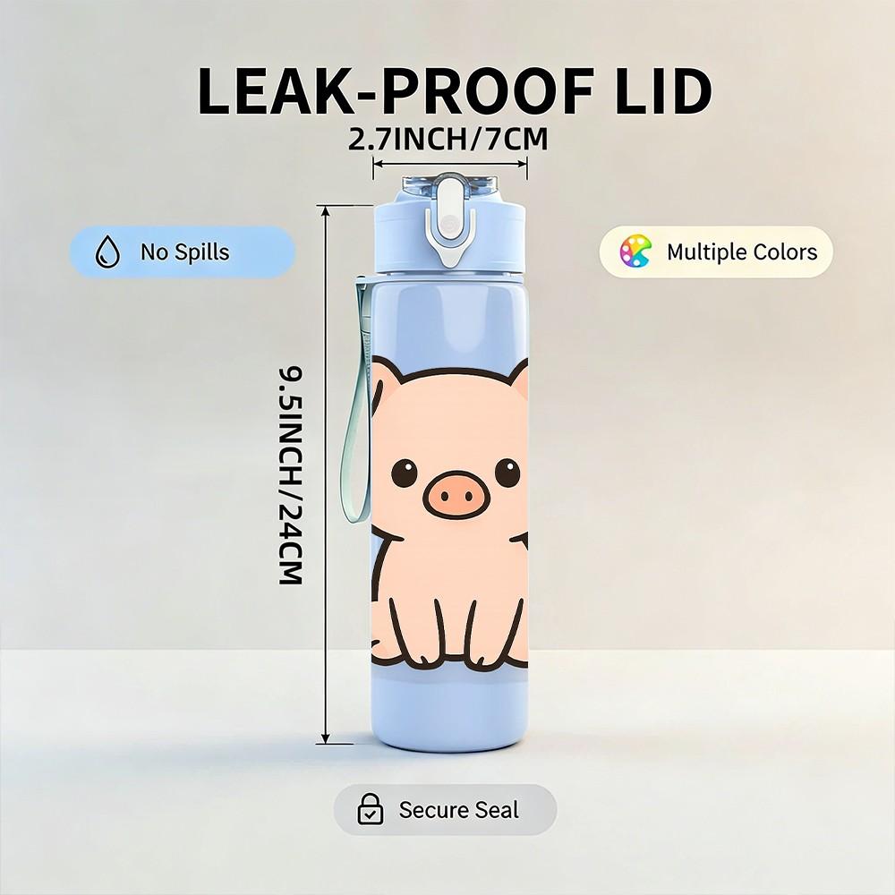 1PC Cute Little Pig Animal 750ml Color Plastic Sports Water Bottle Leakproof Flip Straw Lid Suitable for Sports Office Home Use