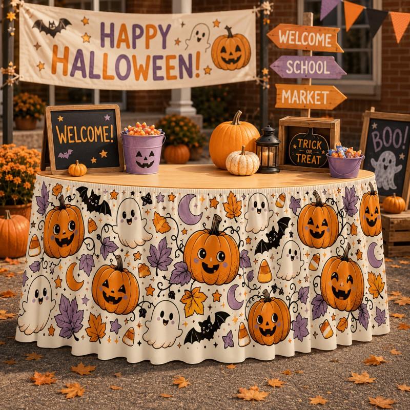 Halloween Table Skirt Round Party Dessert Buffet Decor Home Decoration Printed Fabric Cover