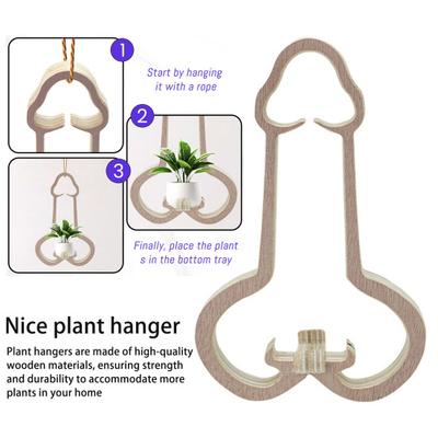 Suporte de Madeira para Pendurar Plantas em Forma de Pênis Pesado Rústico de Casa de Fazenda para Interior Exterior Jardim Pendurado Vaso de Flores Prateleira Exibidora Cabide Decoração