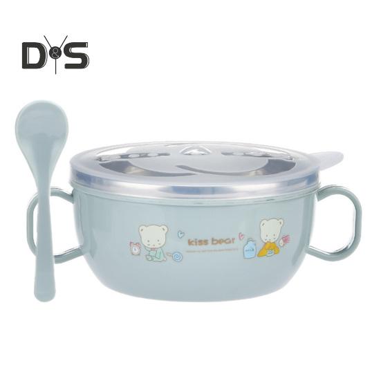 

Детская тренировочная миска, устойчивая к падениям, устойчивая к высоким температурам, с крышкой, легко моется, с двумя ручками, пылезащитная, из нержавеющей стали, детская миска с рисунком синий